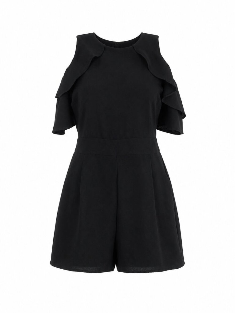 Miami Women's Black Cold Shoulder Ruffle Romper, L